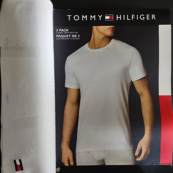 TOMMY HILFIGER NEW Mens L/G 42-44 100% Cotton 2 PACK White & Red Tees T-shirts - Picture 5 of 7